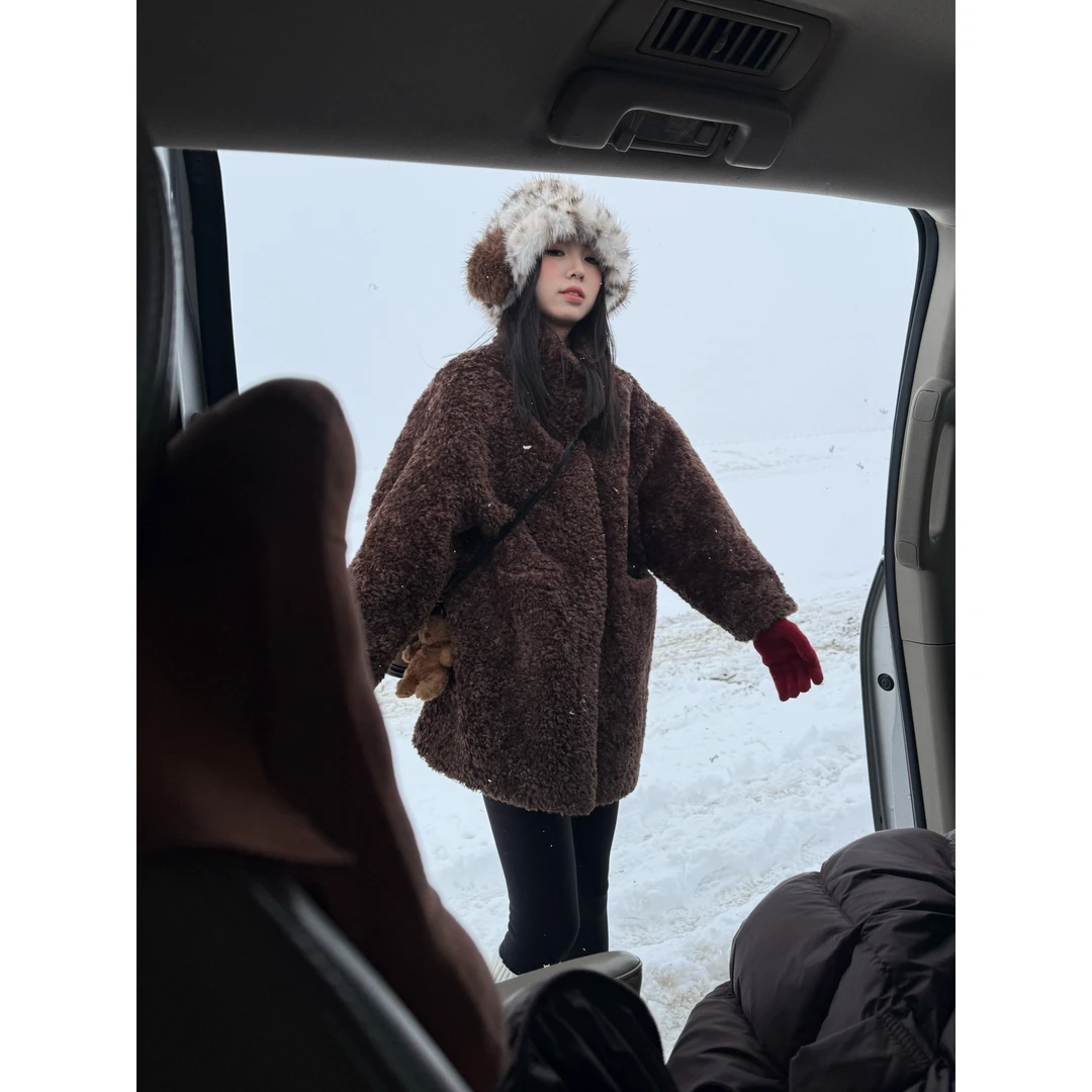 48H【富人区Teddy】高个子女装加长立领抗寒保暖长款毛毛外套 Au207