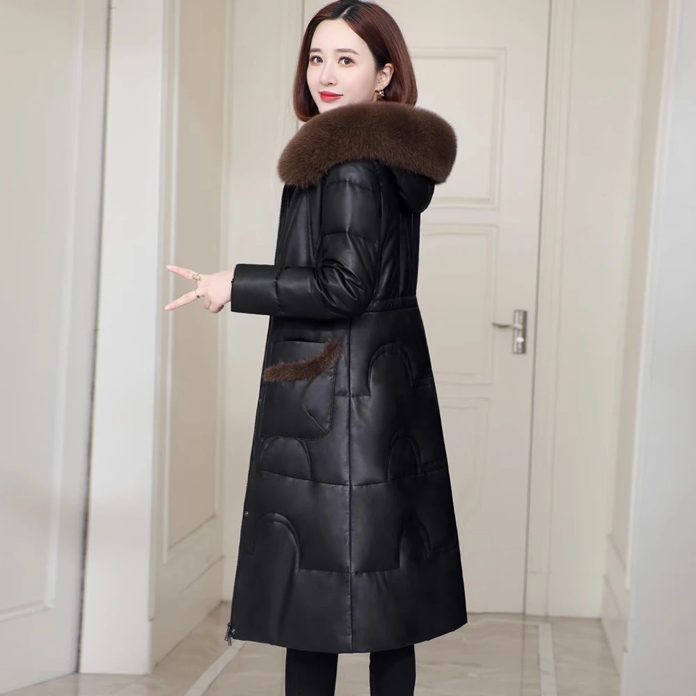 真皮羽绒服女2025冬季新款修身显瘦妈妈海宁绵羊皮皮衣外套中长款