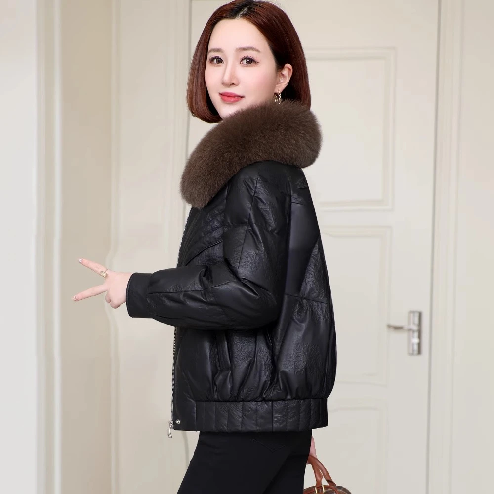 修身真皮羽绒服女中长款2025冬新款皮草外套妈妈装高端绵羊皮皮衣