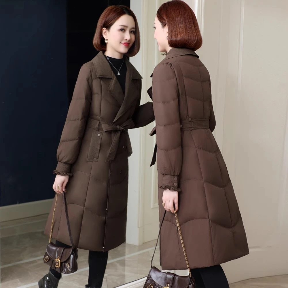 鸭绒羽绒服中长款女款冬季新款2025今年流行爆款小个子加厚外套