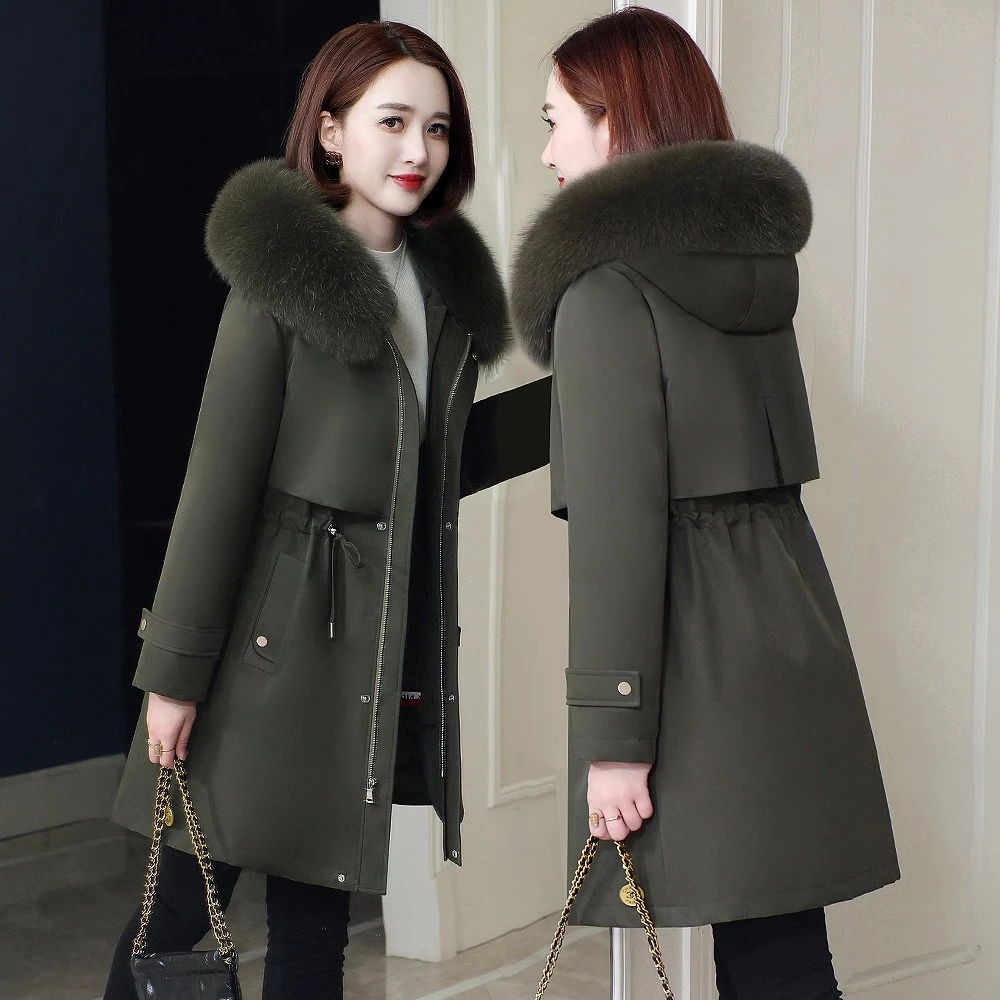 2025新款派克服女冬狐狸毛毛领中长款高档皮草内胆可拆卸外套大衣