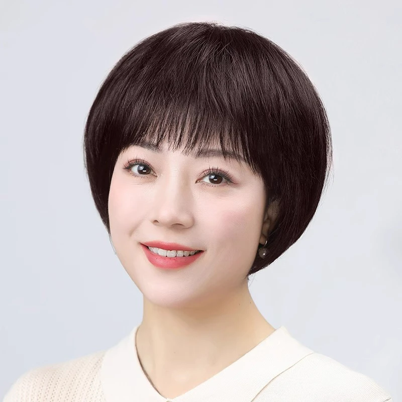 假发女短发波波头真发全真人发丝全头套中老年妈妈化疗光头假发套