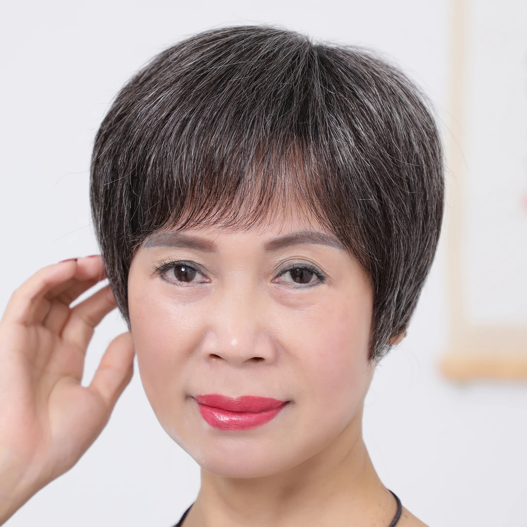 老年人假发女短发奶奶仿真发全真人发全头套妈妈花白整顶假头发