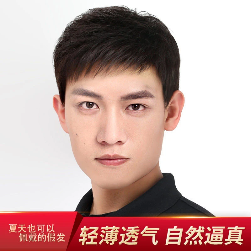 假发短发男士高端真发真人发丝全头套中老年帅气短平头自然假头发