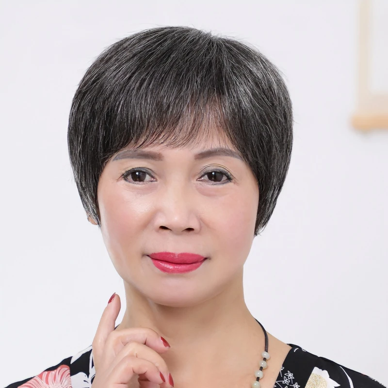 老年人假发60-70岁薄款全头套短发奶奶自然全真发白发花白假发套