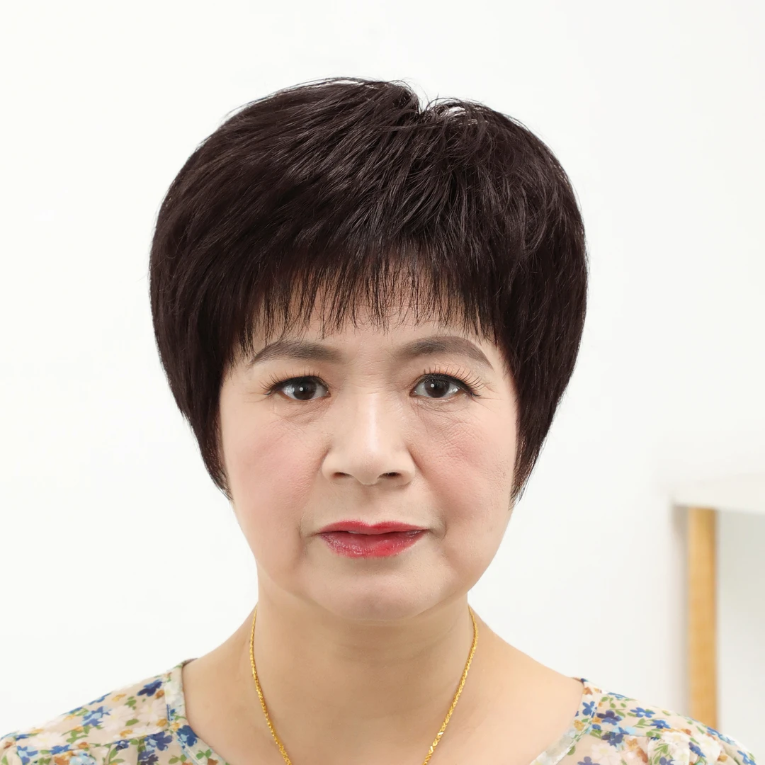 中老年假发女短卷发薄款透气真发全头套全真自然妈妈化疗光头头套