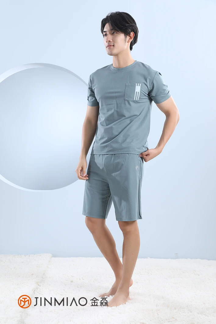 亲肤爽滑男士套装家居服短裤休闲夏季薄款圆领凉感冰感宽松