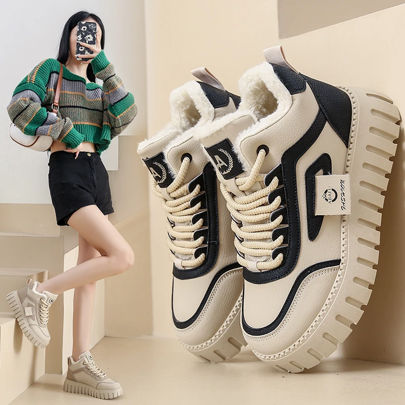 老爹鞋女2023冬季新款韩版百搭加绒高帮运动休闲鞋女厚底跑步鞋潮