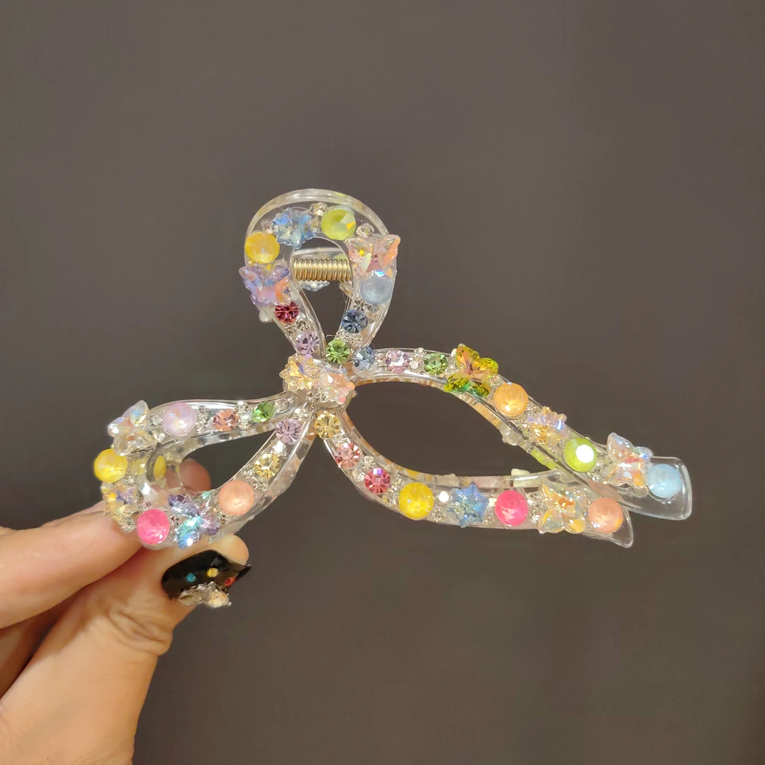 新款施家闪钻高级感飘带抓夹后脑勺盘发抓蝴蝶结鲨鱼夹气质甜美抓