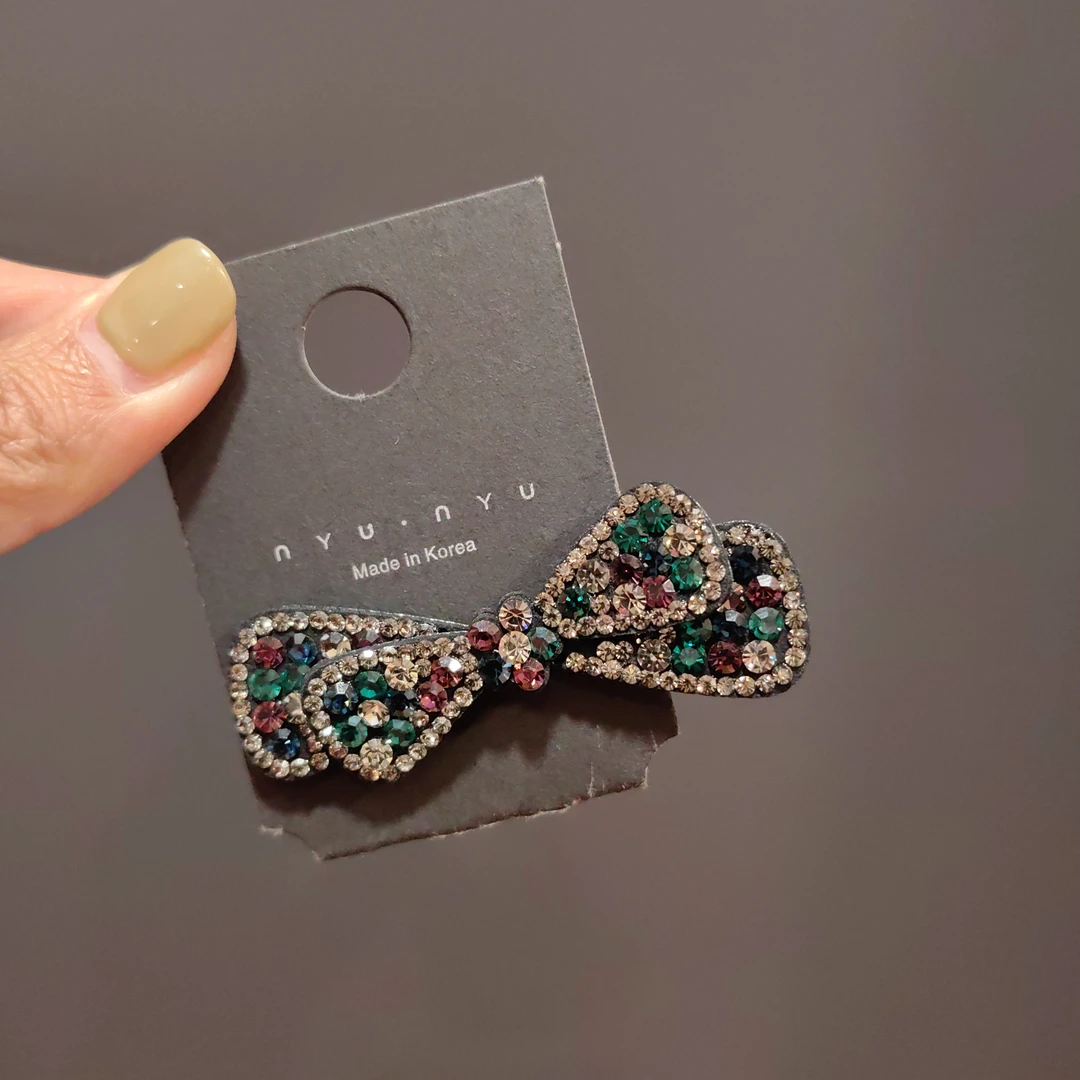 韩国施华水晶蝴蝶结鸭夹网红款满钻复古气质发夹女神款刘海侧边夹