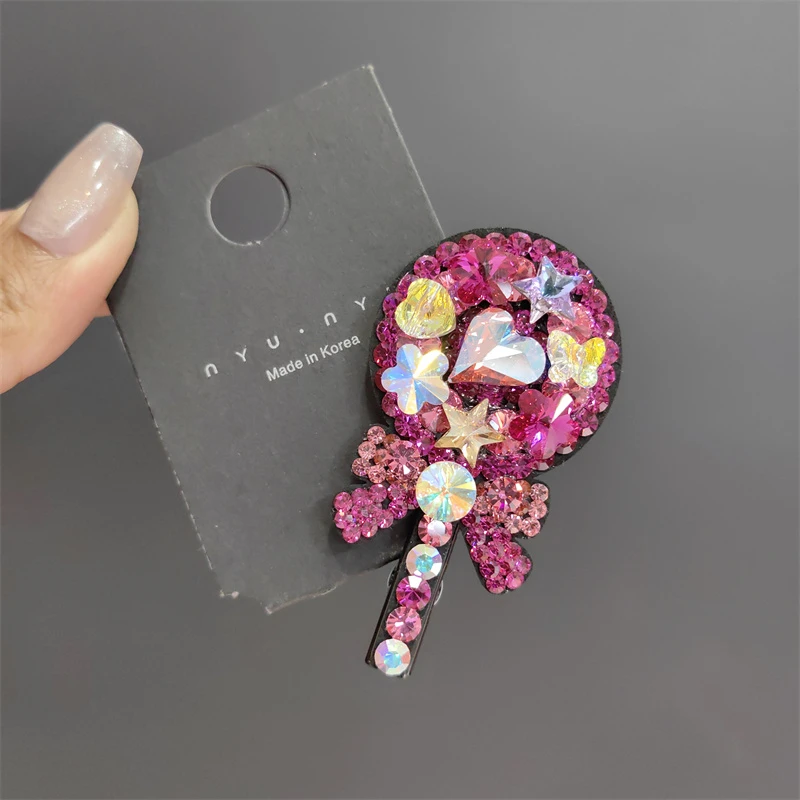 韩国施家异型石水晶棒棒糖鸭嘴夹高档刘海夹侧边夹韩版碎发夹发饰