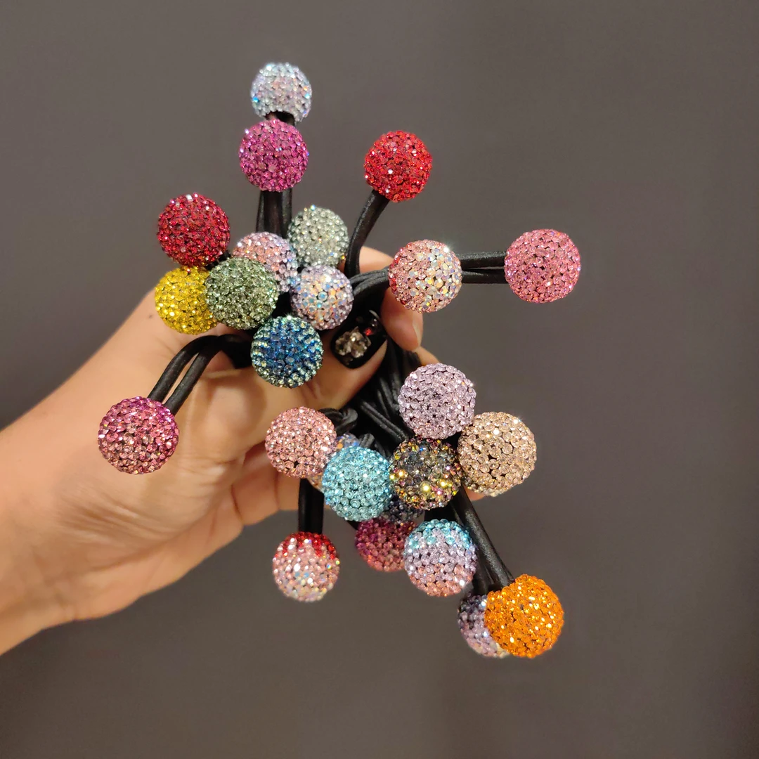 韩版施家水晶满钻小双球发绳网红款时尚百搭高弹力皮筋气质头绳女