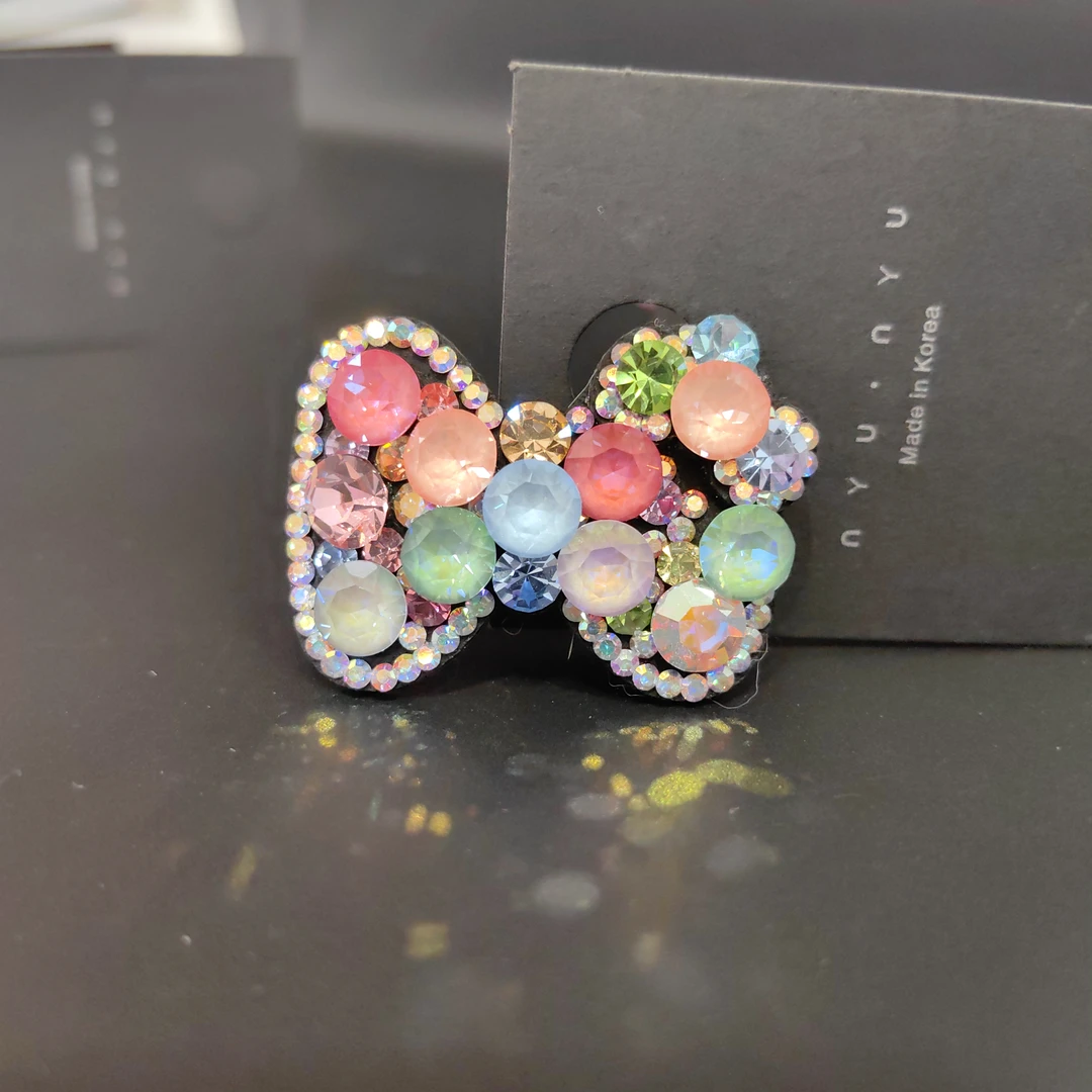 韩国施家水晶气质蝴蝶结bb夹轻奢时尚可爱彩色刘海夹边夹发夹头饰