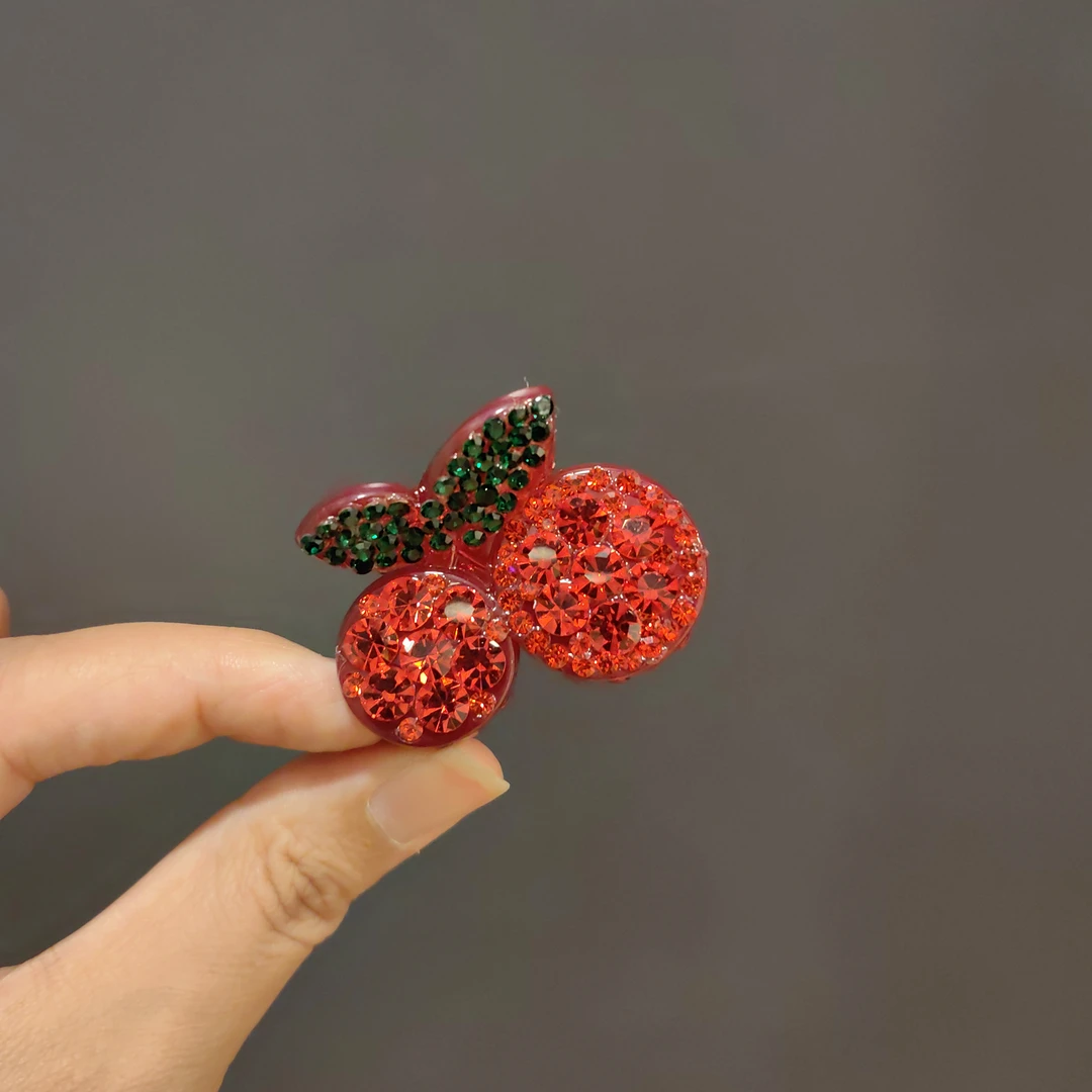 ZXZ樱桃抓夹彩钻半扎发刘海抓时尚可爱儿童满钻中号鲨鱼夹011