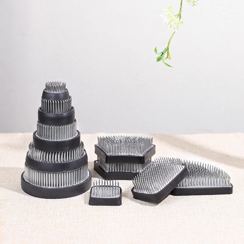 剑山插花器绿色黑色不锈钢中式日式底座针山工具固定花艺插花神器