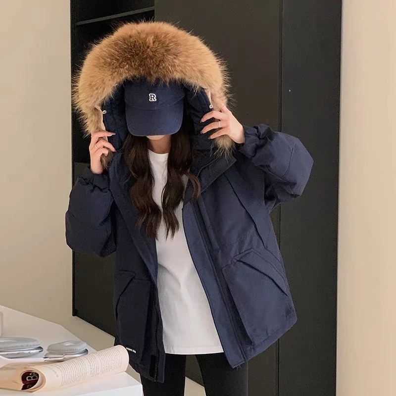 大毛领工装棉服派克服女短款2024小个子冬季加厚韩系保暖棉衣外套