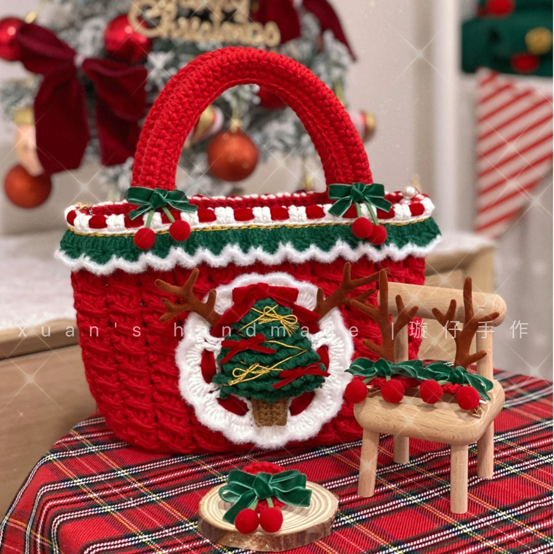 璇仔手作 原创圣诞节手提斜挎包钩针编织手工diy材料包发夹胸针