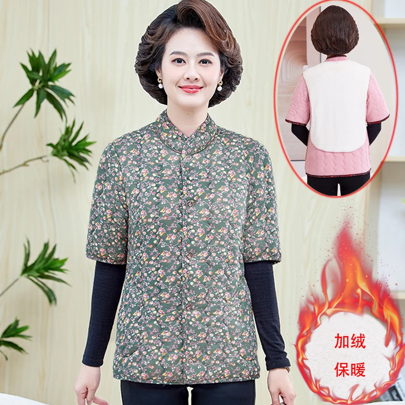 中年妈妈冬装棉马甲女加厚半袖棉衣中老年秋冬外套加绒保暖棉背心