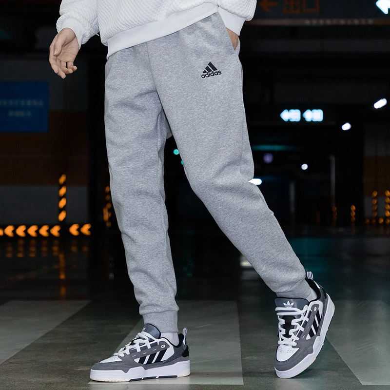 Adidas阿迪达斯加绒运动裤男裤灰色休闲束脚卫裤保暖长裤子HL6877