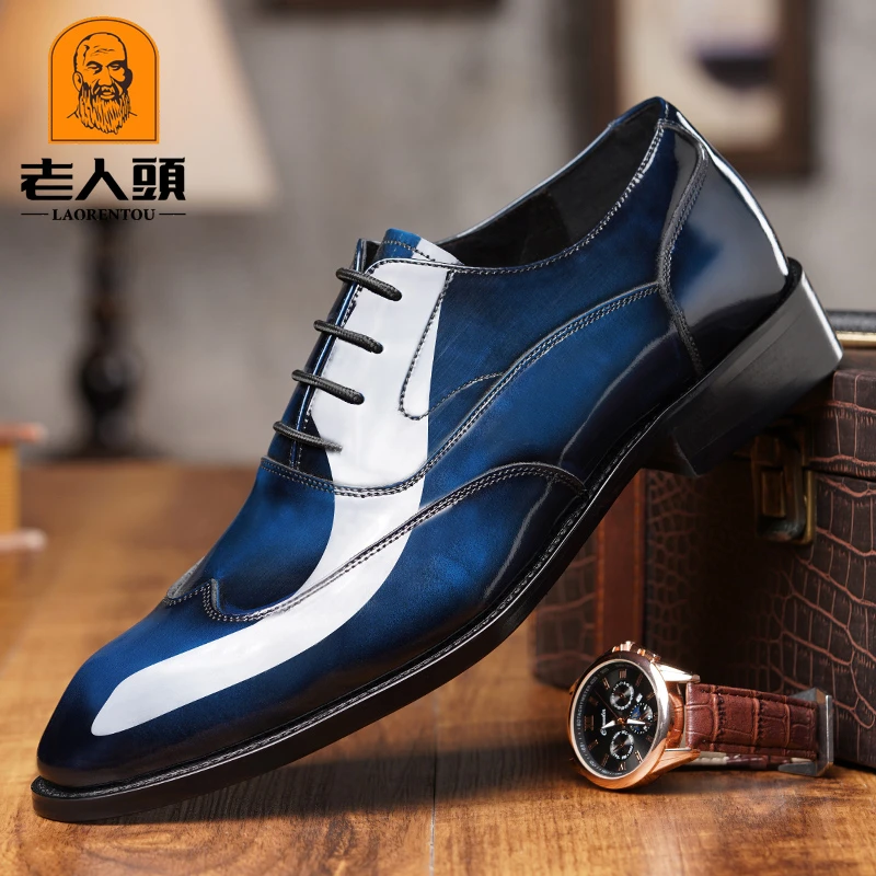 老人头男鞋秋季英伦潮流商务正装皮鞋男款真皮休闲时尚新郎结婚鞋