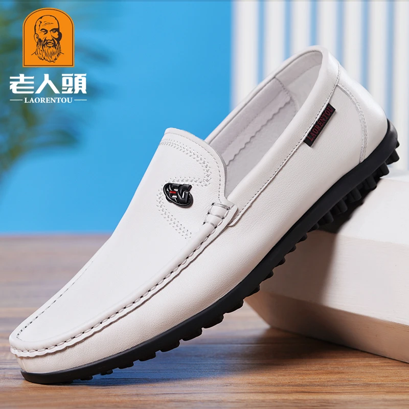 老人头真皮男士豆豆鞋秋季透气休闲皮鞋男软底一脚蹬驾车懒人鞋潮