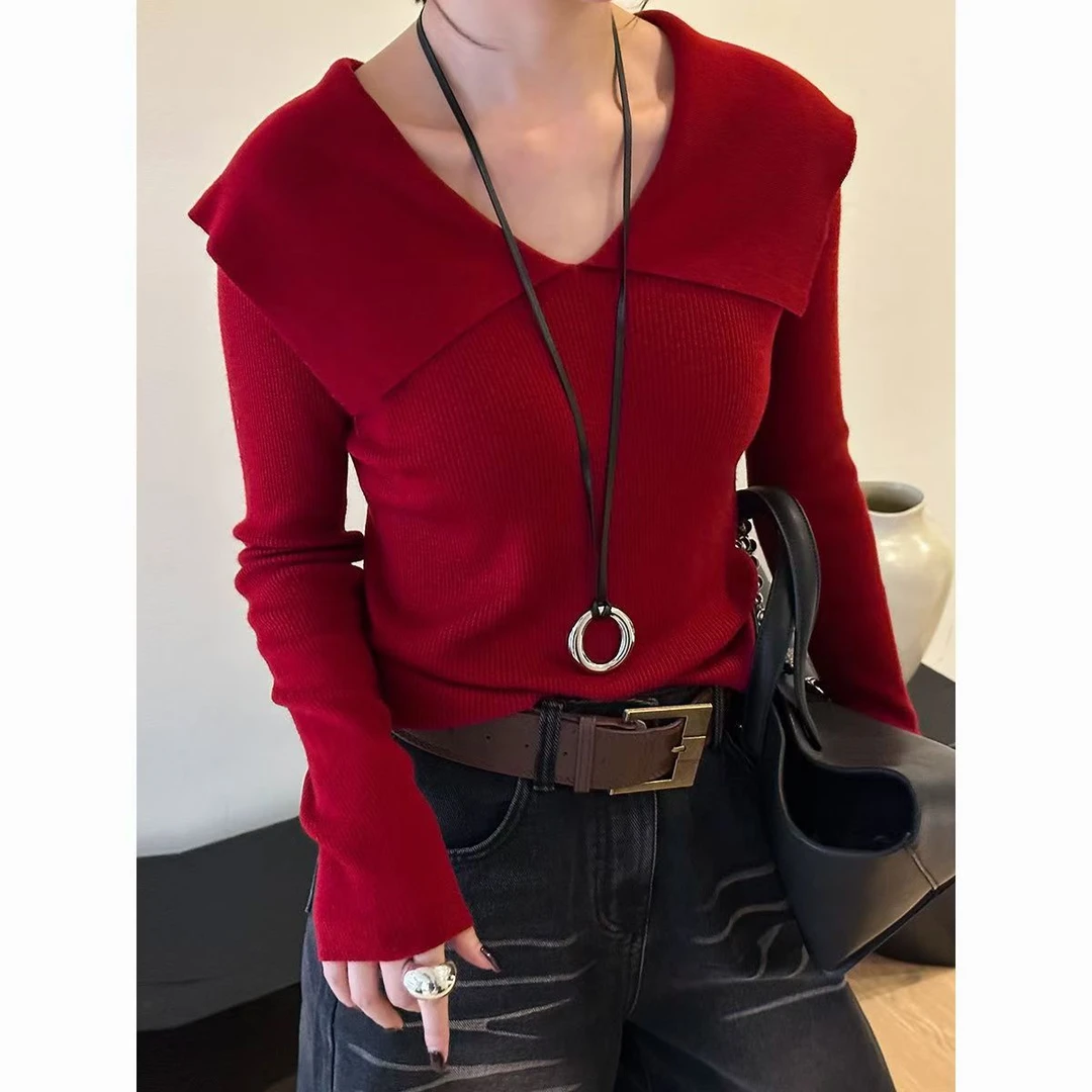 早秋设计感海军领针织衫女2024春秋气质百搭洋气条纹长袖外穿毛衣