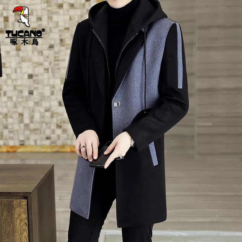 TUCANO/啄木鳥男士绵羊毛呢子大衣加厚加棉保暖毛呢外套修身风衣