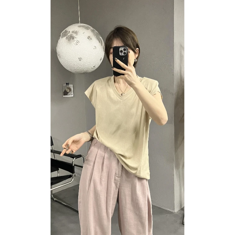 1012夏季薄薄显瘦落肩袖T恤