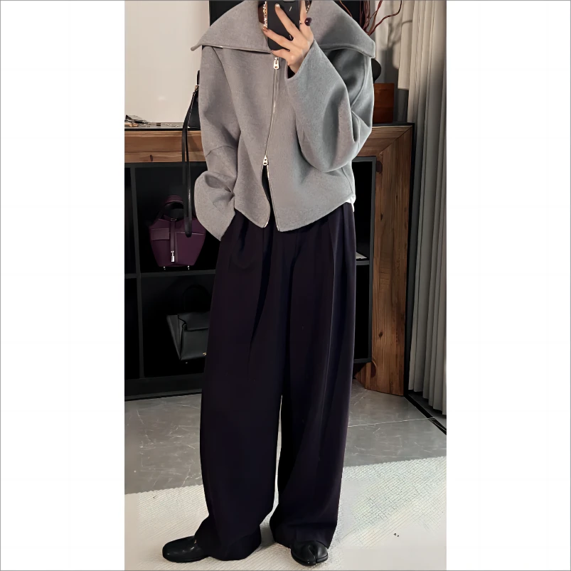 【JIN231005】时髦翻领细腻羊毛大衣·拉链诠释多种穿法