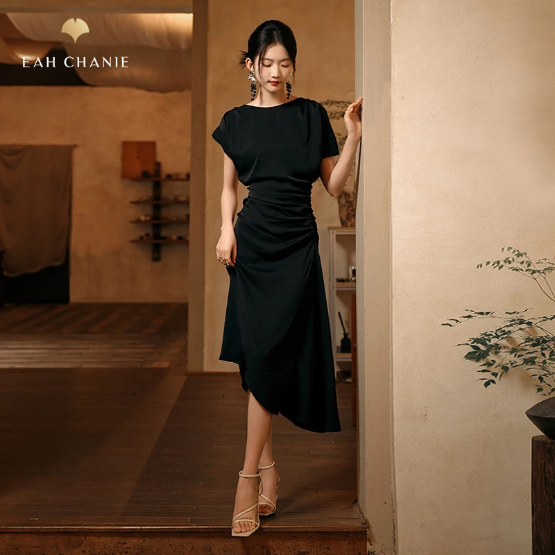 EAH CHANIE奕辰连衣裙2025夏双侧收腰连衣裙财阀千金装9729DL420