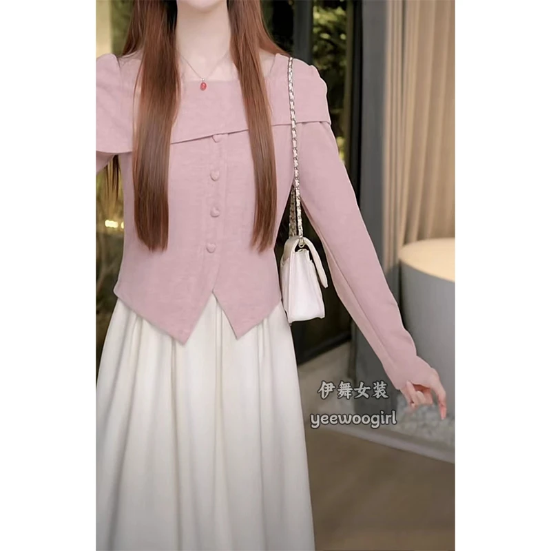 【伊舞】2025修身设计感不规则长袖衬衫女春季新款独特别致甜辣上衣