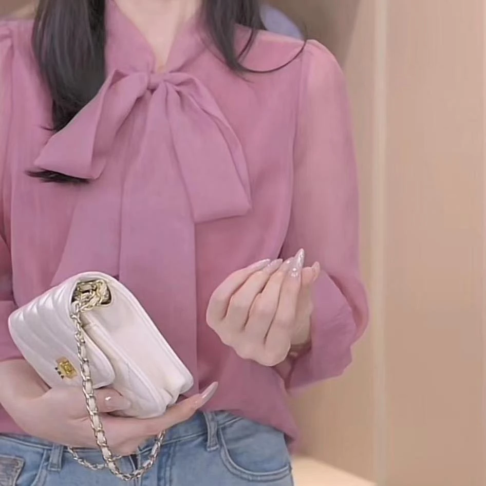 【大脸哈】法式系带泡泡袖衬衫女夏季减龄宽松娃娃衫别致上衣