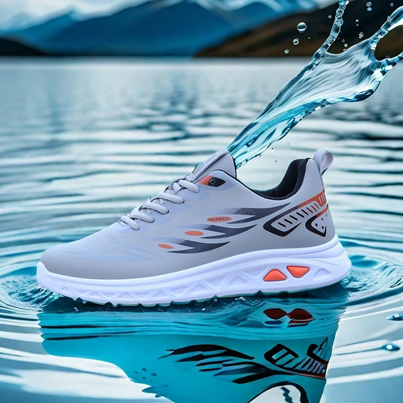 2024秋季男款时尚休闲鞋轻便软底运动鞋皮面防水学生跑步男士鞋子