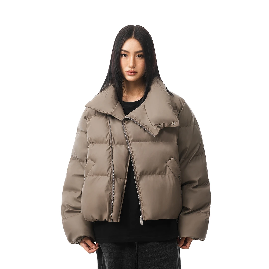 FDR官方店 斜拉链立领短款防寒羽绒服女秋冬季加厚保暖外套服