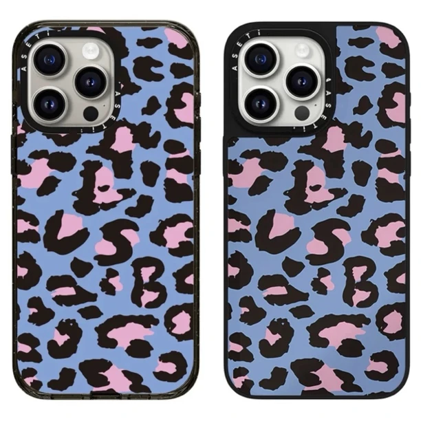 【1.5亚克力/高版镜面】蓝底镭射粉豹纹苹果iphone11/16手机壳防摔