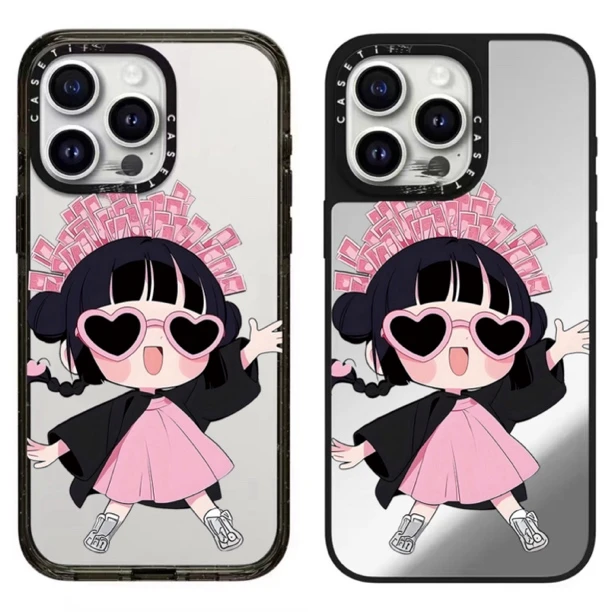 1.5薄亚克力/磨砂镜面发财女孩适用iPhone手机壳11/15系硬背软边
