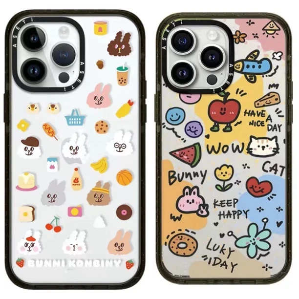 【1.5薄亚克力】水果兔子闪粉黑边适用iPhone手机壳11/15系硬背软边