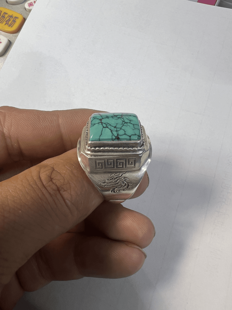 绿松石足银手工戒指