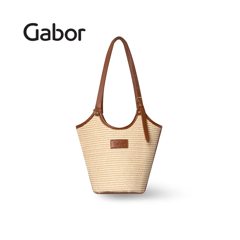 Gabor女士棕色草编小众编织包经典腋下时尚单肩包