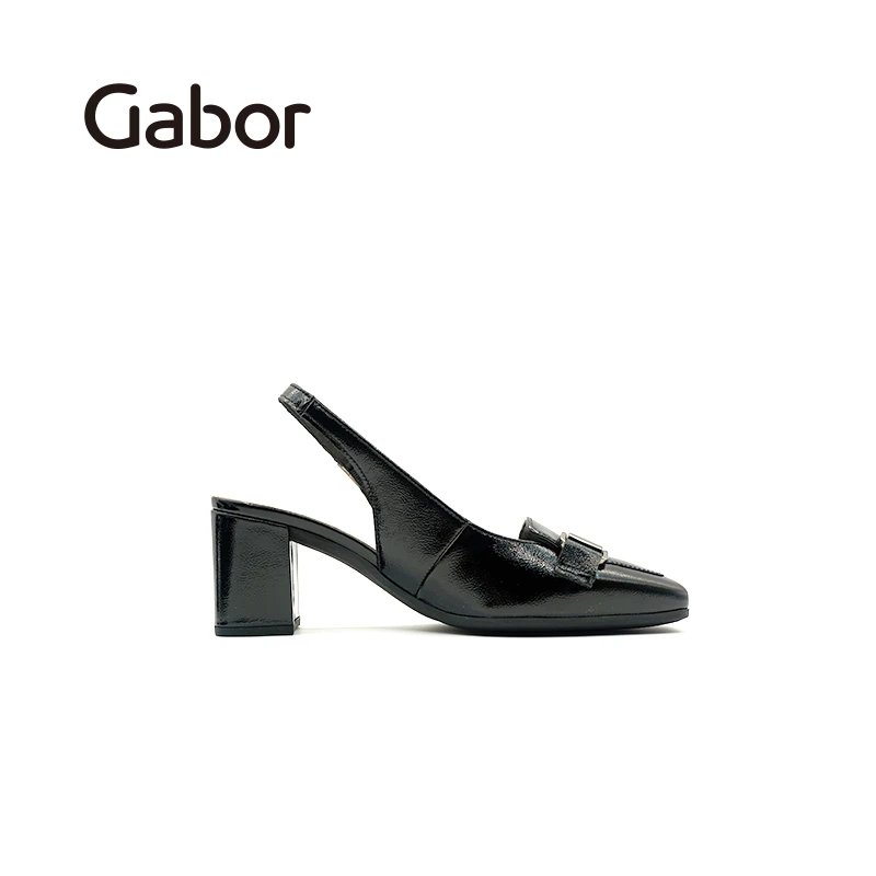 gabor嘉步时尚系列春季时装气质黑色漆皮包头高跟平底凉鞋41571