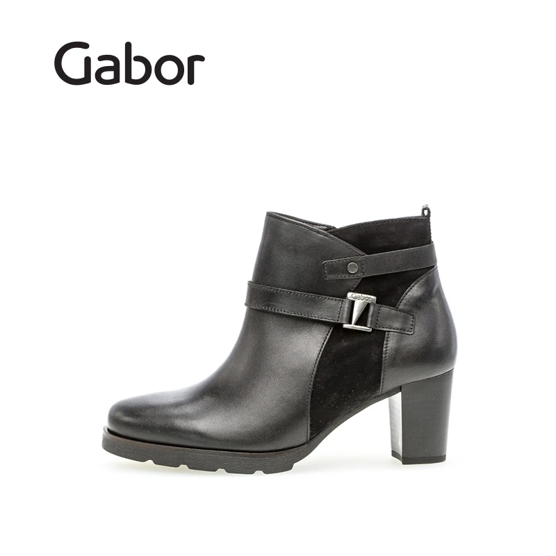 Gabor德国嘉步春季新款圆头时尚女士短靴真皮百搭中跟女靴35543