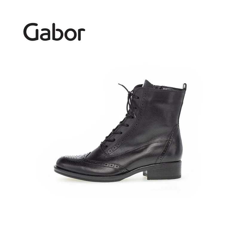 Gabor嘉步秋冬时尚粗跟厚底百搭系带女靴圆头冬季瘦瘦靴71602