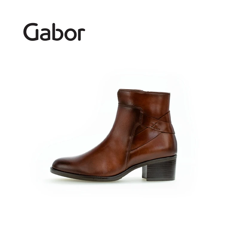 Gabor嘉步时尚复古粗跟秋冬百搭真皮简约圆头女士切尔西靴71651