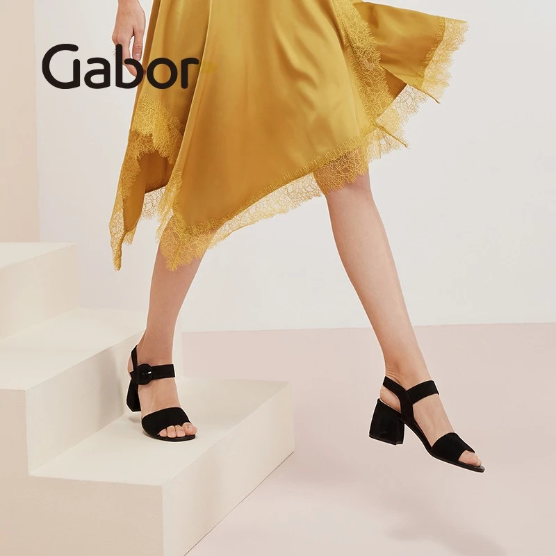 Gabor德国嘉步品牌女鞋新款方头时装中跟经典夏季一字带凉鞋81710