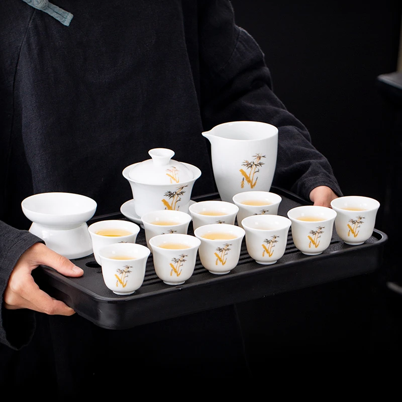 新款高白瓷茶具套装功夫茶杯家用客厅办公室会客陶瓷泡茶整套