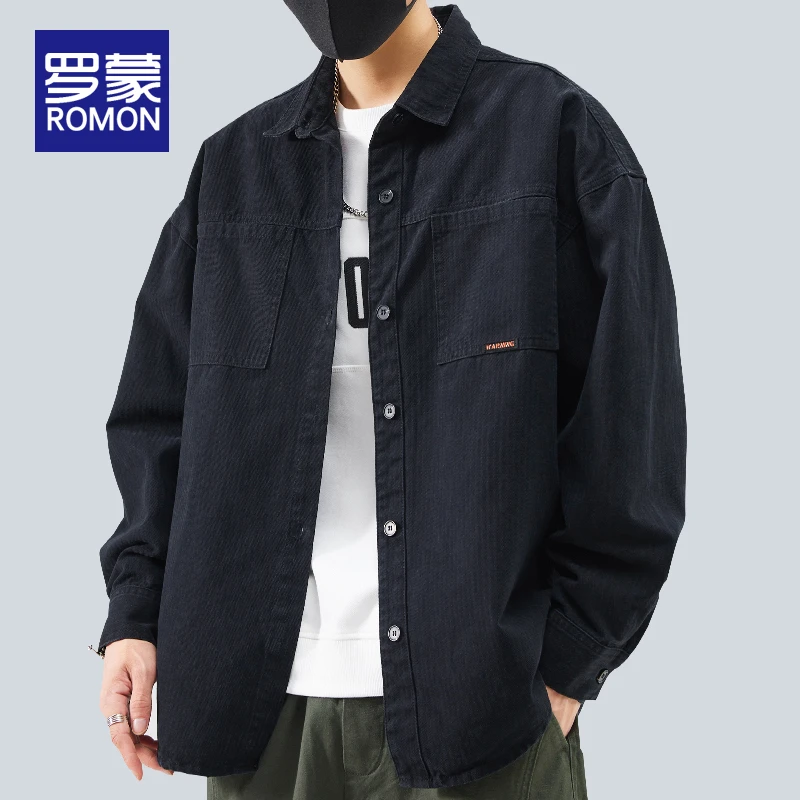 罗蒙秋冬男士工装衬衫外套男款2025新款休闲男装衬衫领潮流上衣男