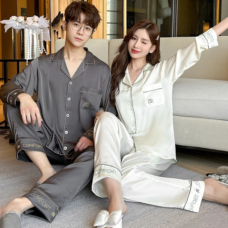 春夏新款comfort情侣男士睡衣长袖长裤家居服套装