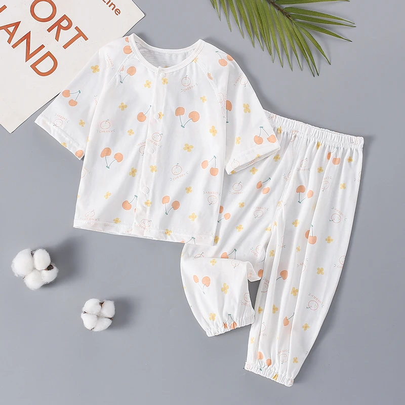 夏季薄款婴儿空调服套装七分袖分体宝宝夏装防晒衣服家居睡衣纯棉