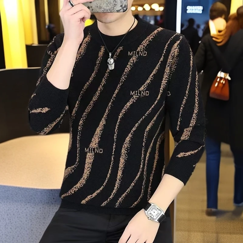 【S级定制】短绒针织加厚毛衣保暖欧货高端毛衣秋冬提花圆领帅气