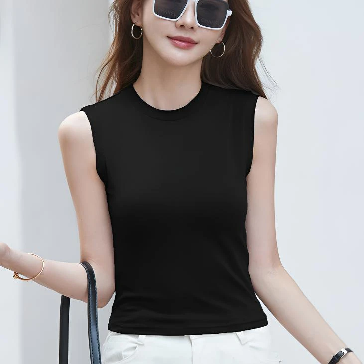 拉夏贝尔女装宽松尤莱特女背心韩版紧身时尚百搭修身无袖黑色女士